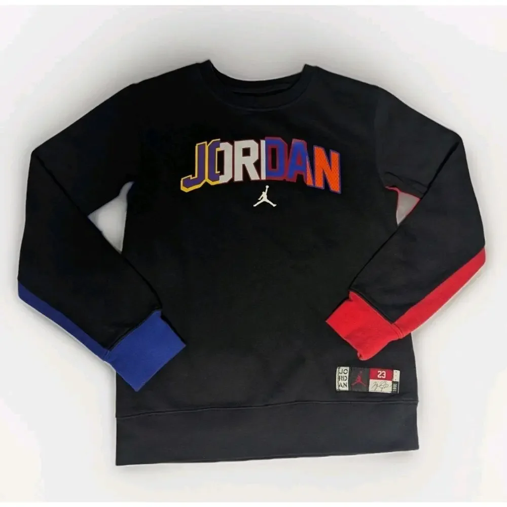 Vintage Jordan Black Crewneck Sweater 23 Colorblock Colorful Top Youth Big Boy L - Picture 5 of 10